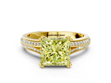 Yellow gold Fancy Yellow Princess  Solitaire Pave Split Shank Engagement Ring with Six-Prong Setting