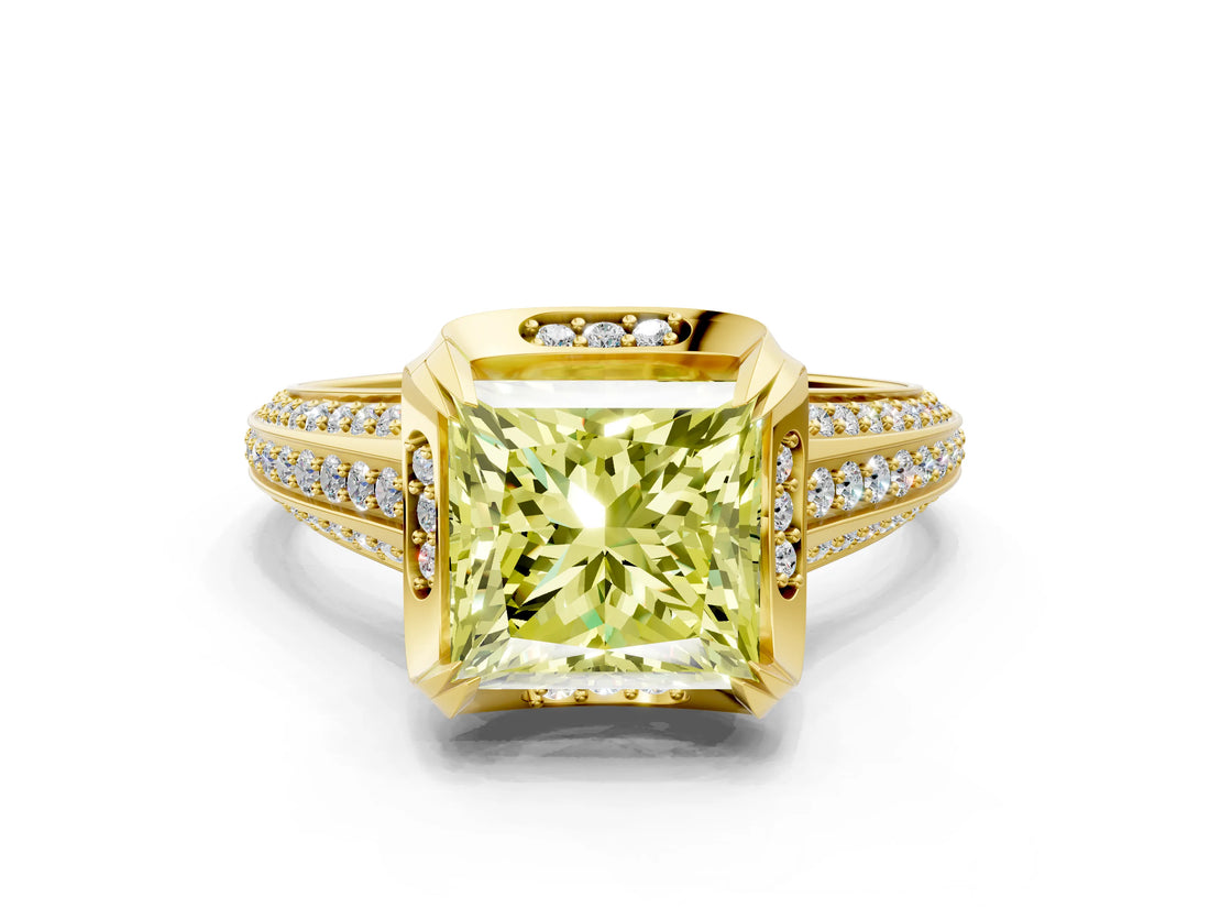 Yellow gold Fancy Yellow Princess  Solitaire Pave Split Shank Ring with Four-Prong Setting_81