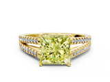 Yellow gold Fancy Yellow Princess  Solitaire Split Shank Pavé Diamond Engagement Ring