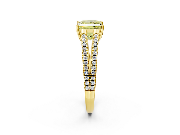 Yellow gold Fancy Yellow Princess Cut Diamond Solitaire Engagement Ring with Split Shank Pavé Band