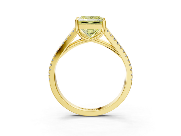 Yellow gold Fancy Yellow Princess Cut Diamond Solitaire Engagement Ring with Split Shank Pavé Band