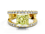 Yellow gold Fancy Yellow Princess  Solitaire Split Shank Pave Diamond Ring_29