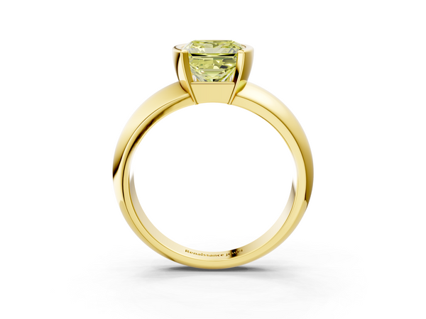 Yellow gold Fancy Yellow Princess  Solitaire Tension Set Diamond Ring with Wide Band
