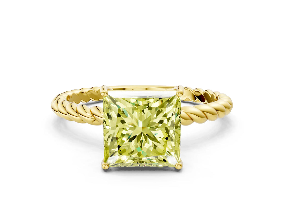 Yellow gold Fancy Yellow Princess  Solitaire Twist Band Ring with Four-Prong Setting_66