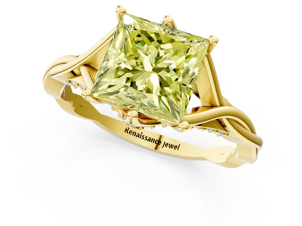 Yellow gold Fancy Yellow Princess  Solitaire Twist Band Six-Prong Setting