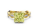 Yellow gold Fancy Yellow Princess  Solitaire Twist Band with Leaf Prong Setting 1