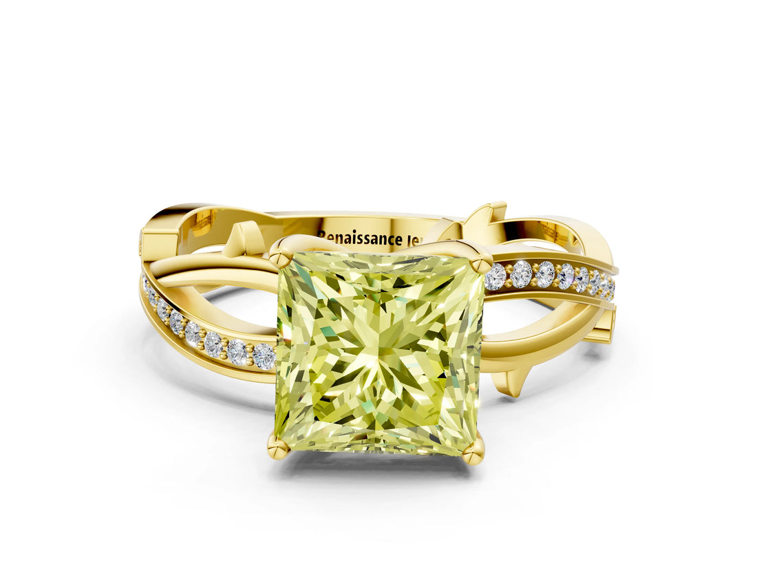 Yellow gold Fancy Yellow Princess  Solitaire Twist Band with Pavé Accents and Four-Prong Setting_19