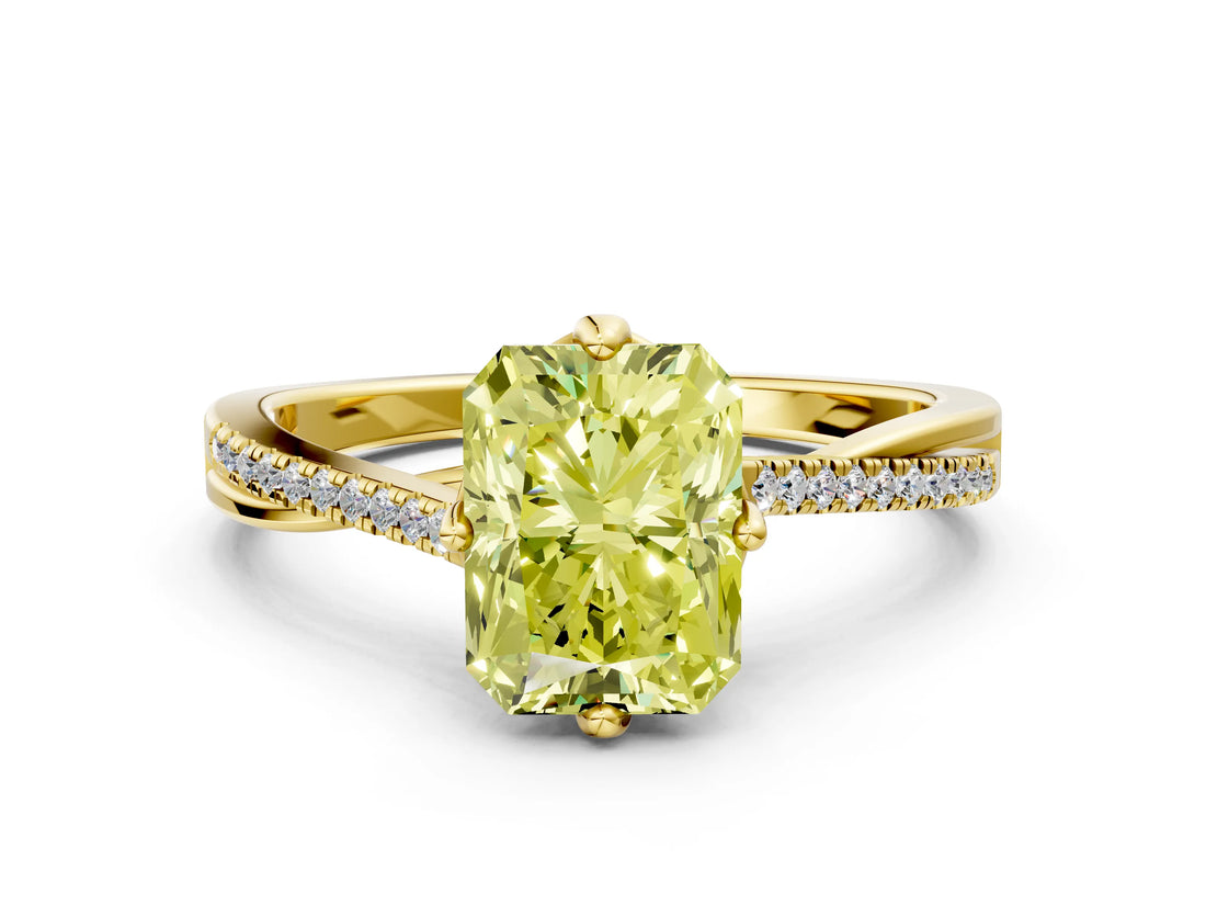 Yellow gold Fancy Yellow Princess  Solitaire Twist Band with Pavé Diamonds and Four-Prong Setting_51