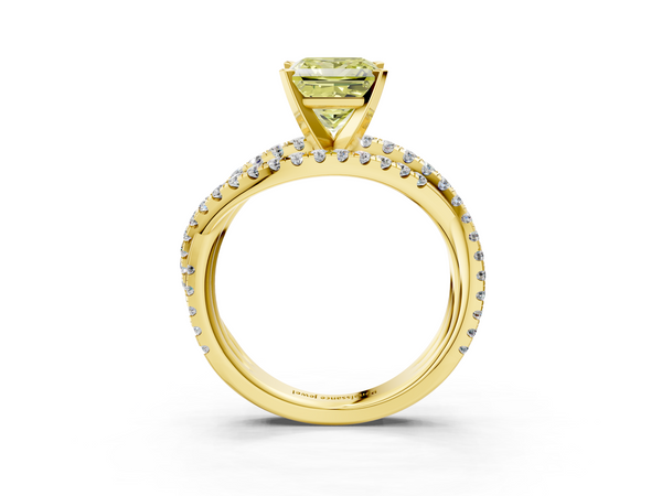 Yellow gold Fancy Yellow Princess  Solitaire Twist Band with Pavé Setting and Four-Prong Setting