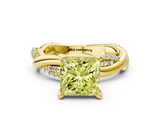 Yellow gold Fancy Yellow Princess  Solitaire Twist Band with Pave Prong Setting
