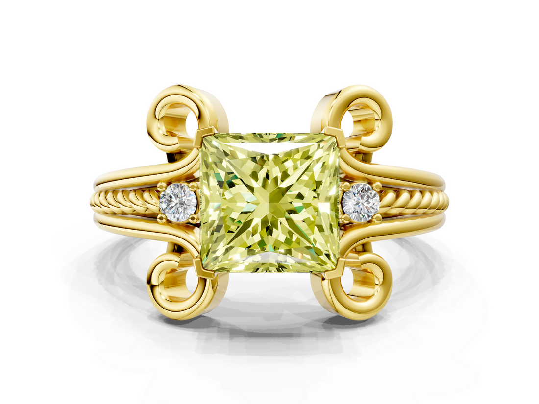 Yellow gold Fancy Yellow Princess  Solitaire Twisted Band Scroll Prong Ring_3