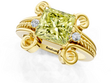 Yellow gold Fancy Yellow Princess  Solitaire Twisted Band Scroll Prong Ring_4