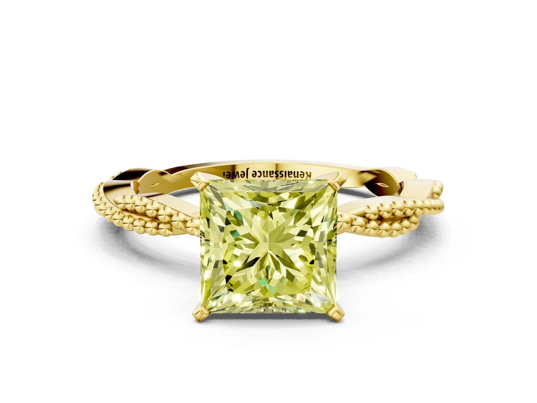 Yellow gold Fancy Yellow Princess  Solitaire Twisted Band with Bead Prong Setting_29