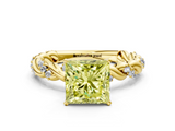 Yellow gold Fancy Yellow Princess  Solitaire Twisted Band with Pavé Accents and Four-Prong Setting