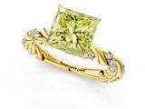 Yellow gold Fancy Yellow Princess  Solitaire Twisted Band with Pavé Accents and Four-Prong Setting_1