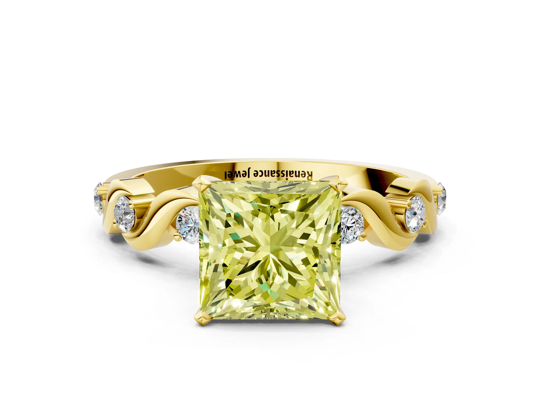 Yellow gold Fancy Yellow Princess  Solitaire Twisted Band with Prong Setting