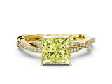 Yellow gold Fancy Yellow Princess  Solitaire Twisted Pave Diamond Ring with Four-Prong Setting_114