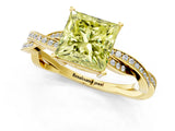 Yellow gold Fancy Yellow Princess  Solitaire Twisted Pave Diamond Ring with Four-Prong Setting_115