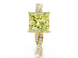 Yellow gold Fancy Yellow Princess  Solitaire Twisted Pave Diamond Ring with Four-Prong Setting_12