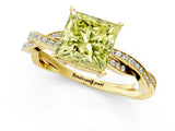 Yellow gold Fancy Yellow Princess  Solitaire Twisted Pave Diamond Ring with Four-Prong Setting_13