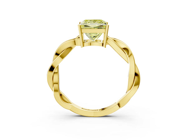 Yellow gold Fancy Yellow Princess  Solitaire Twisted Pave Diamond Ring with Four-Prong Setting