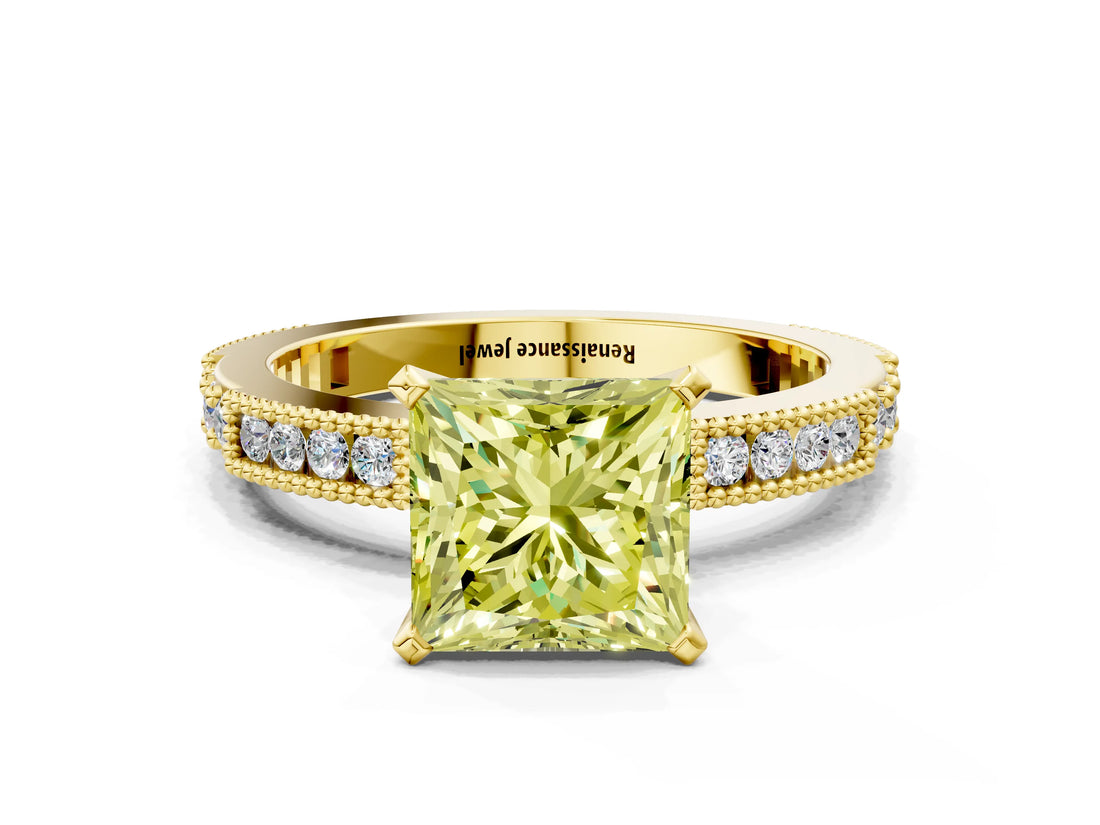 Yellow gold Fancy Yellow Princess  Solitaire with Pavé Band and Four-Prong Setting_29