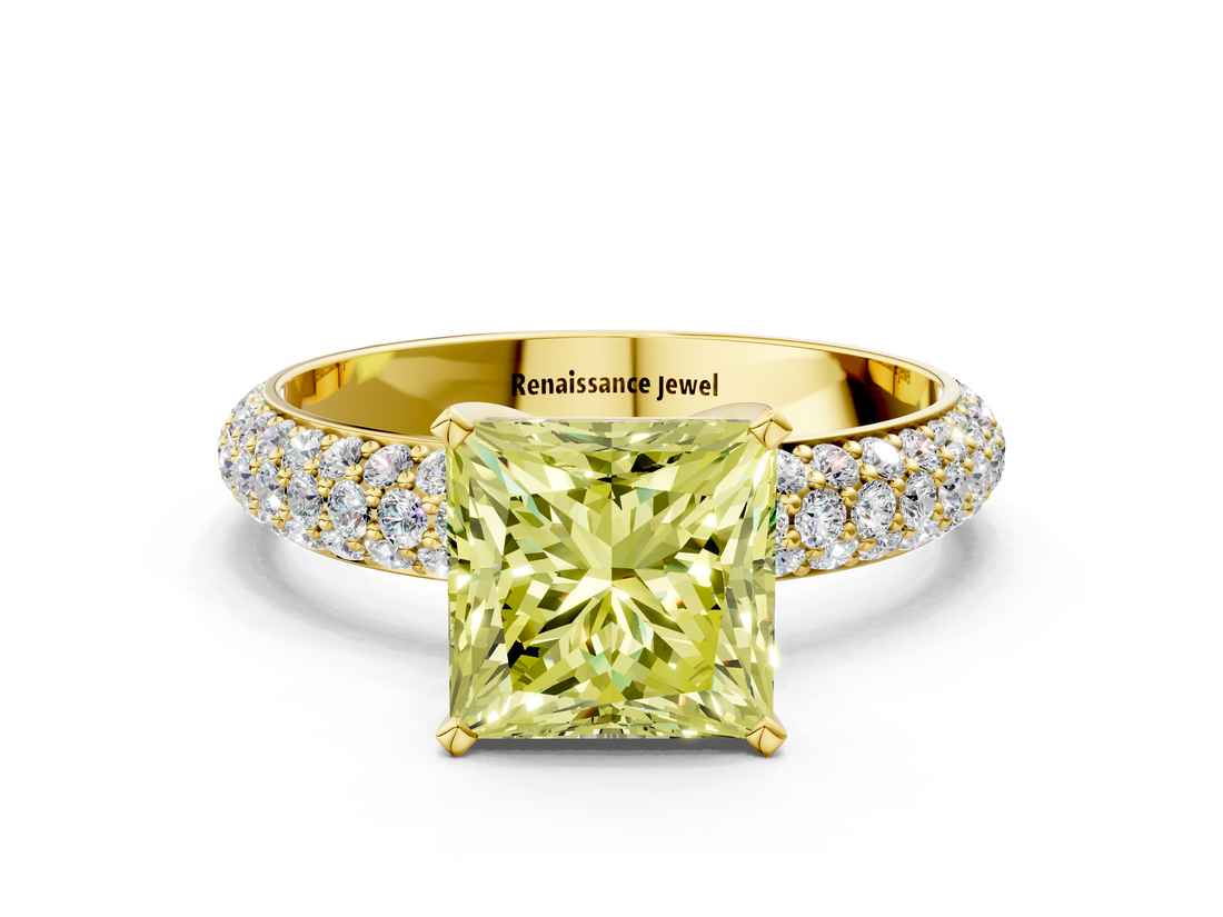 Yellow gold Fancy Yellow Princess  Solitaire with Pave Band and Four-Prong Setting_3