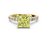 Yellow gold Fancy Yellow Princess  Solitaire with Side Baguettes and Channel Set Band