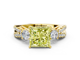 Yellow gold Fancy Yellow Princess  Three-Stone Diamond Ring with Pavé Split Shank and Four-Prong Setting