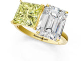 Yellow gold Fancy Yellow Princess  and Emerald Cut Toi Moi Ring with Prong Setting_30