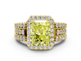 Yellow gold Fancy Yellow Radiant -Cut Halo Diamond Ring with Split Shank and Four-Prong Setting_102