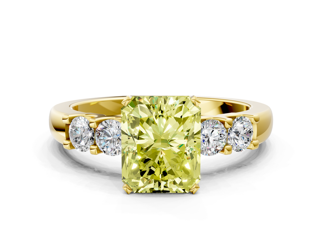 Yellow gold Fancy Yellow Radiant  Brilliant Cut Diamond Five-Stone Prong Set Engagement Ring with Channel Band_3