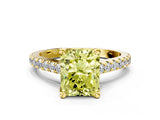 Yellow gold Fancy Yellow Radiant  Brilliant Diamond Solitaire with Pavé Band and Four-Prong Setting 1