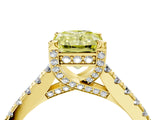 Yellow gold Fancy Yellow Radiant  Brilliant Diamond Solitaire with Pavé Band and Four-Prong Setting