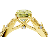 Yellow gold Fancy Yellow Radiant  Brilliant Solitaire with Leaf Motif Band and Four-Prong Setting_66