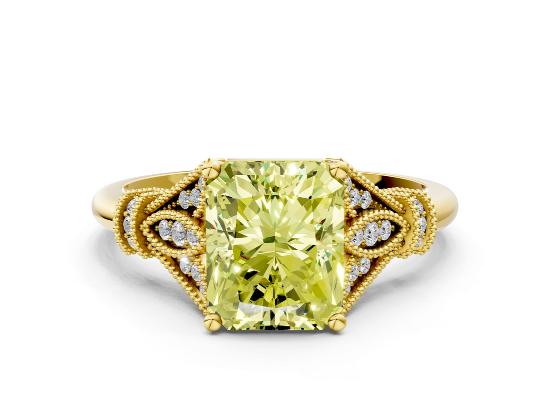 Yellow gold Fancy Yellow Radiant  Brilliant Solitaire with Pave Band and Four-Prong Setting_20