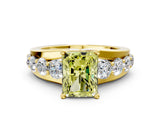 Yellow gold Fancy Yellow Radiant  Brilliant Solitaire with Side Stones on a Pave Band and Four-Prong Setting_24