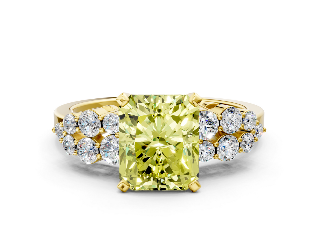 Yellow gold Fancy Yellow Radiant  Cluster Diamond Engagement Ring with Pavé Band and Four-Prong Setting_50
