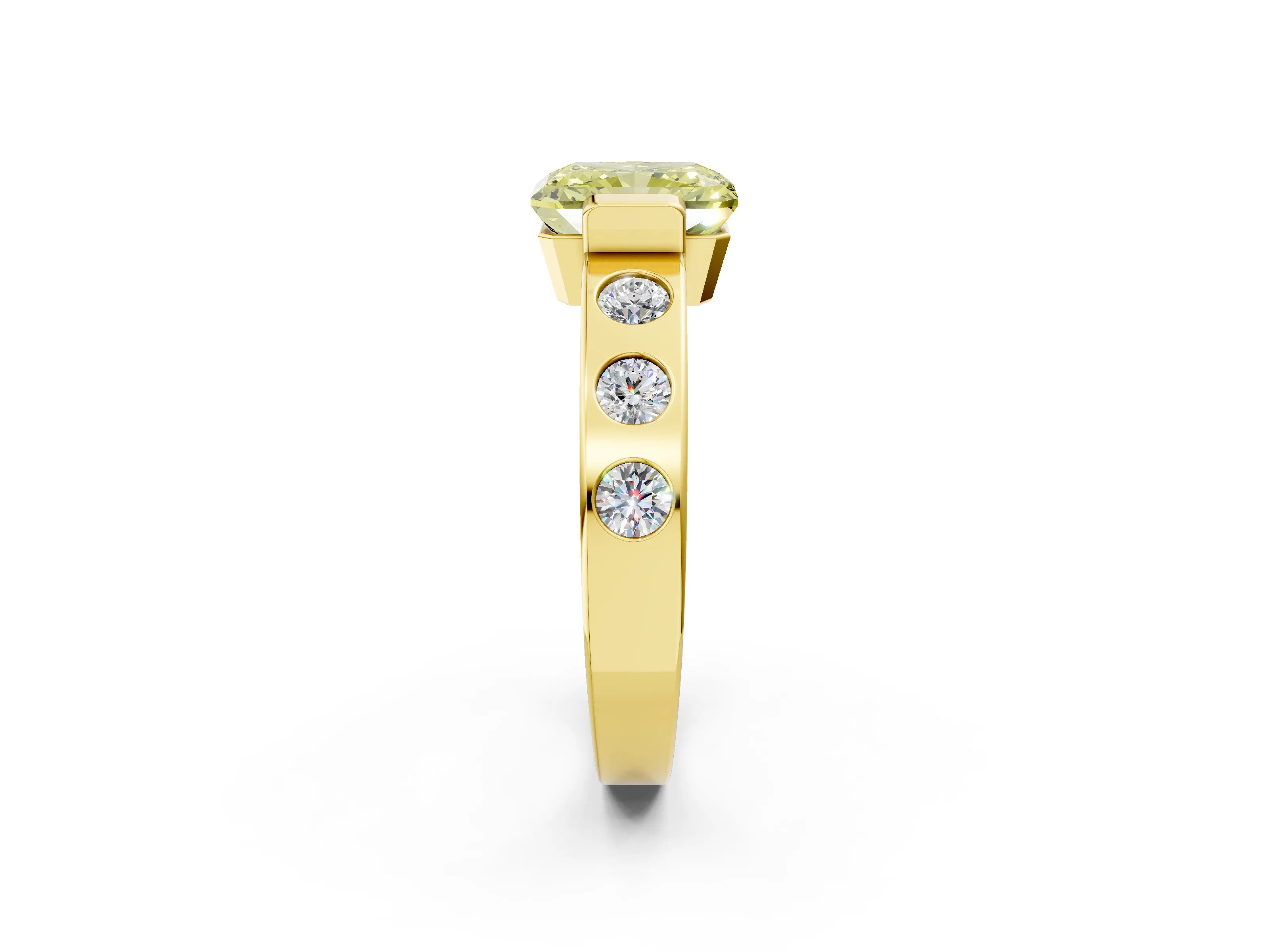 Yellow gold Fancy Yellow Radiant Cut Brilliant Channel-Set Diamond Ring with Bezel Prong Setting_2