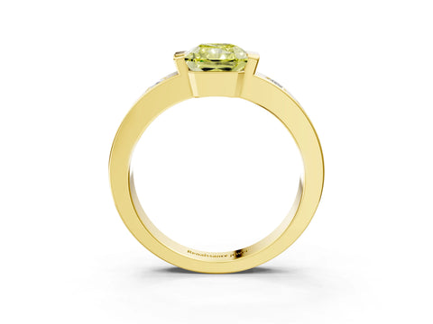Yellow gold Fancy Yellow Radiant Cut Brilliant Channel-Set Diamond Ring with Bezel Prong Setting_3