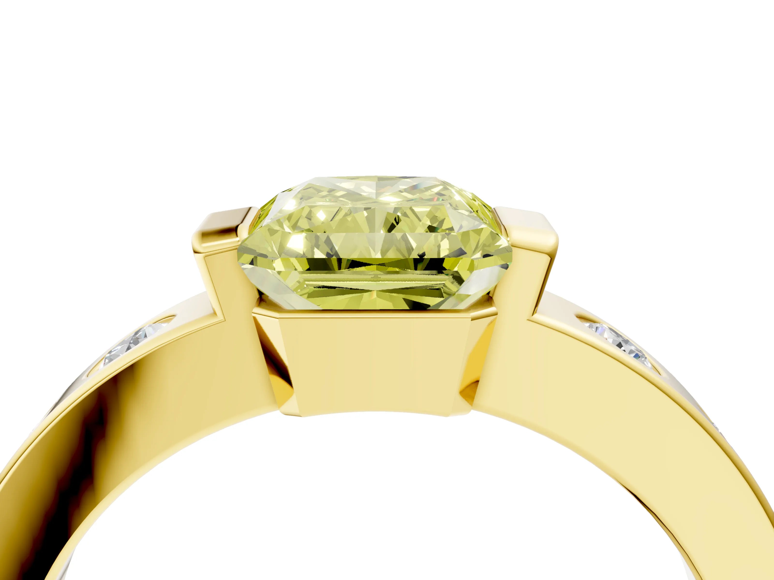 Yellow gold Fancy Yellow Radiant Cut Brilliant Channel-Set Diamond Ring with Bezel Prong Setting_4