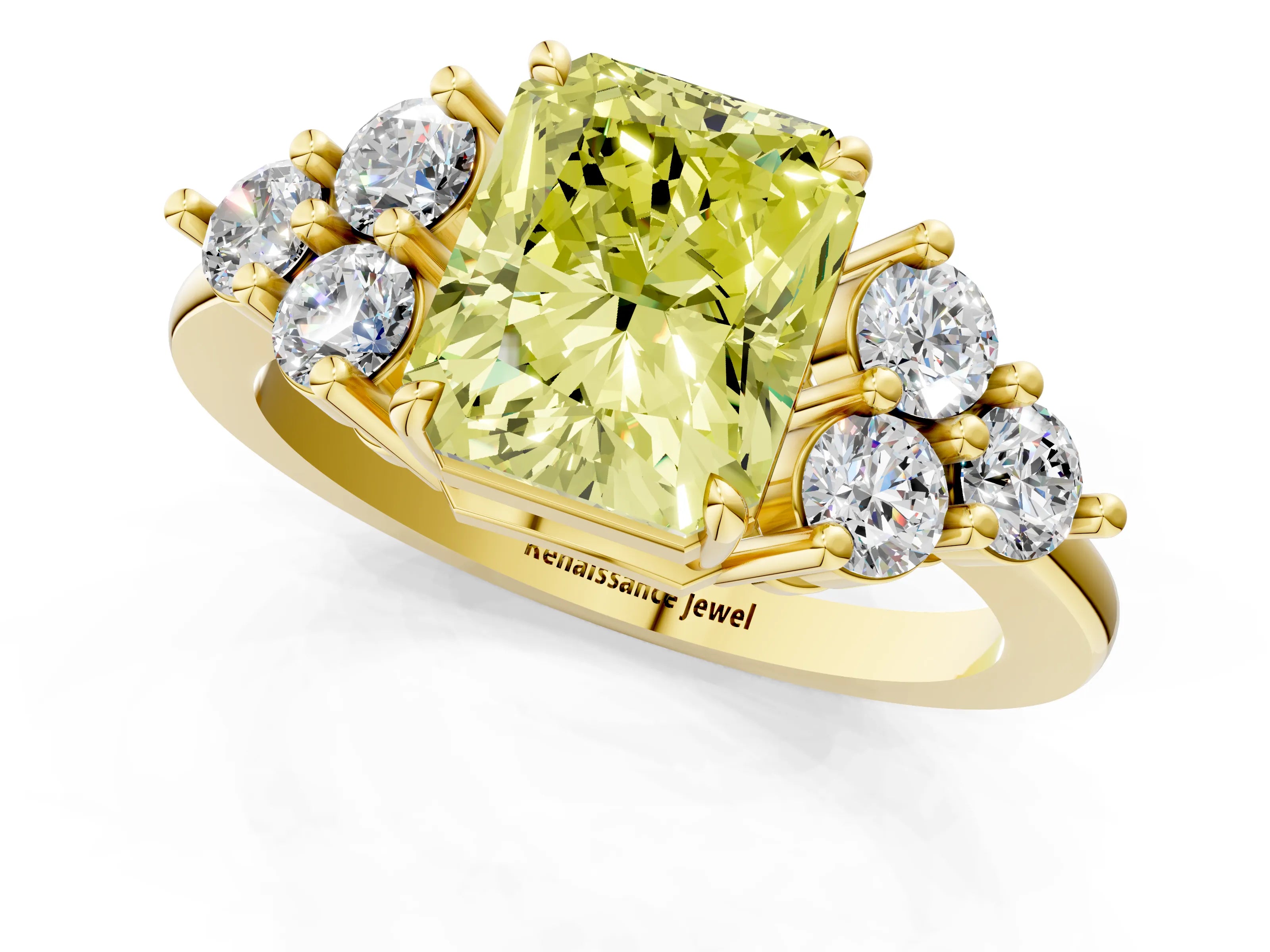 Yellow gold Fancy Yellow Radiant Cut Brilliant Diamond Cluster Accent Solitaire Ring with Prong Setting_1
