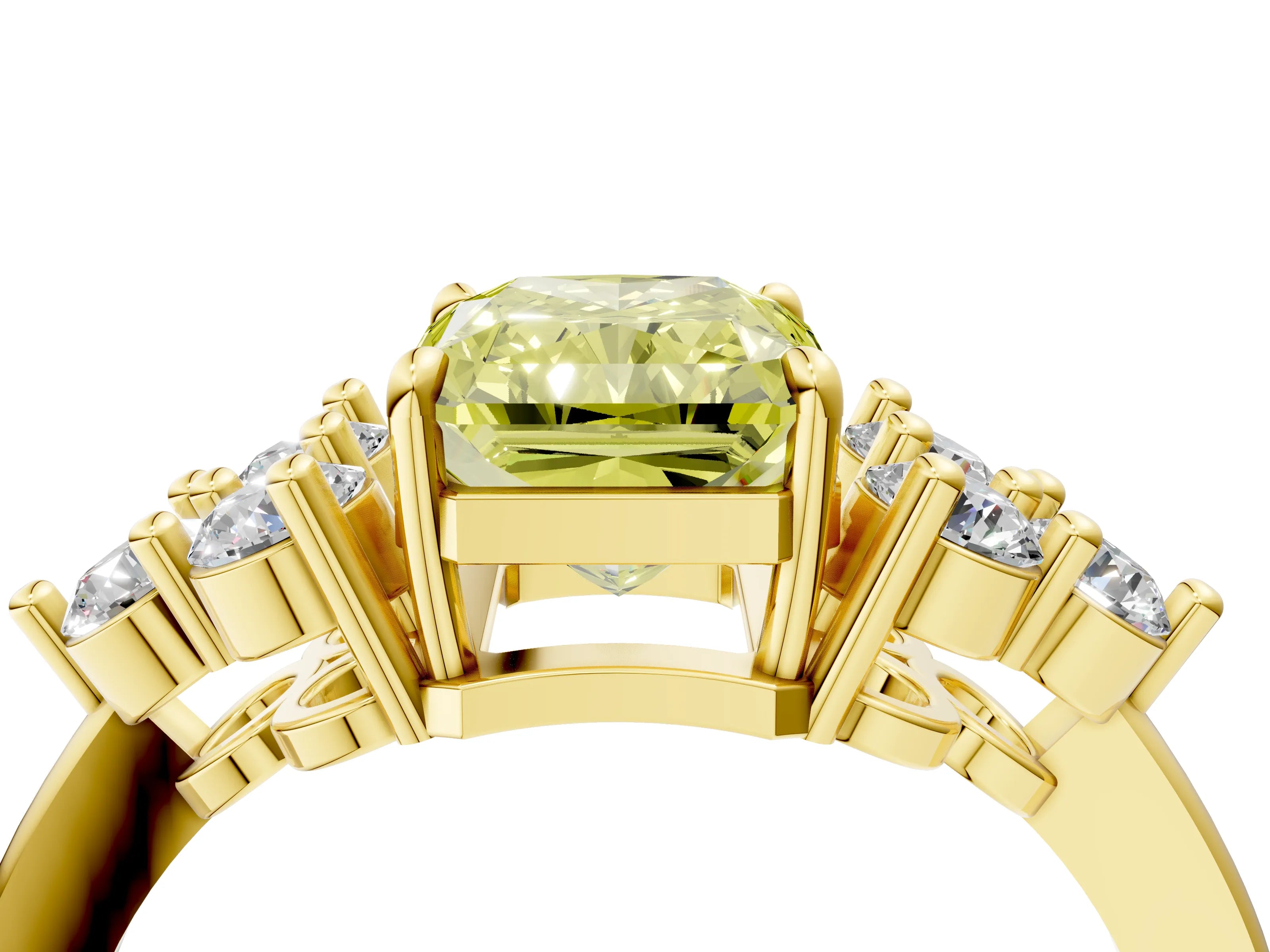 Yellow gold Fancy Yellow Radiant Cut Brilliant Diamond Cluster Accent Solitaire Ring with Prong Setting_4