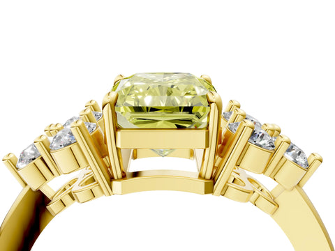 Yellow gold Fancy Yellow Radiant Cut Brilliant Diamond Cluster Accent Solitaire Ring with Prong Setting_4