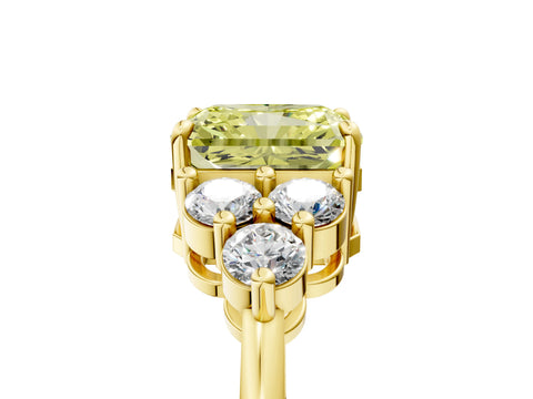 Yellow gold Fancy Yellow Radiant Cut Brilliant Diamond Cluster Accent Solitaire Ring with Prong Setting_5