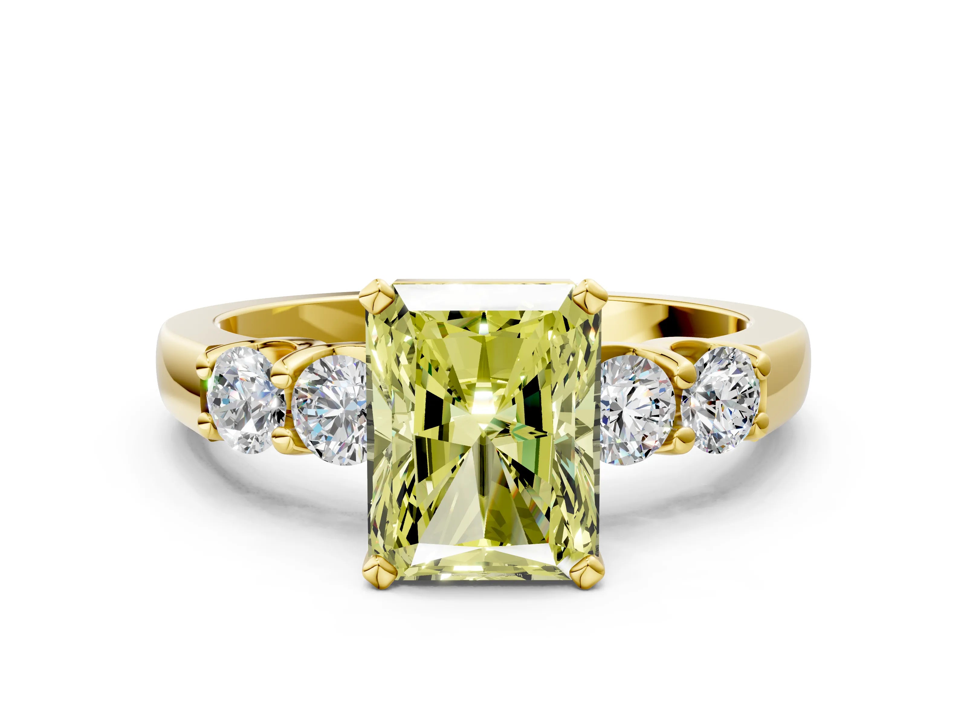 Yellow gold Fancy Yellow Radiant Cut Brilliant Diamond Five-Stone Engagement Ring with Prong Setting on a Classic Band_3