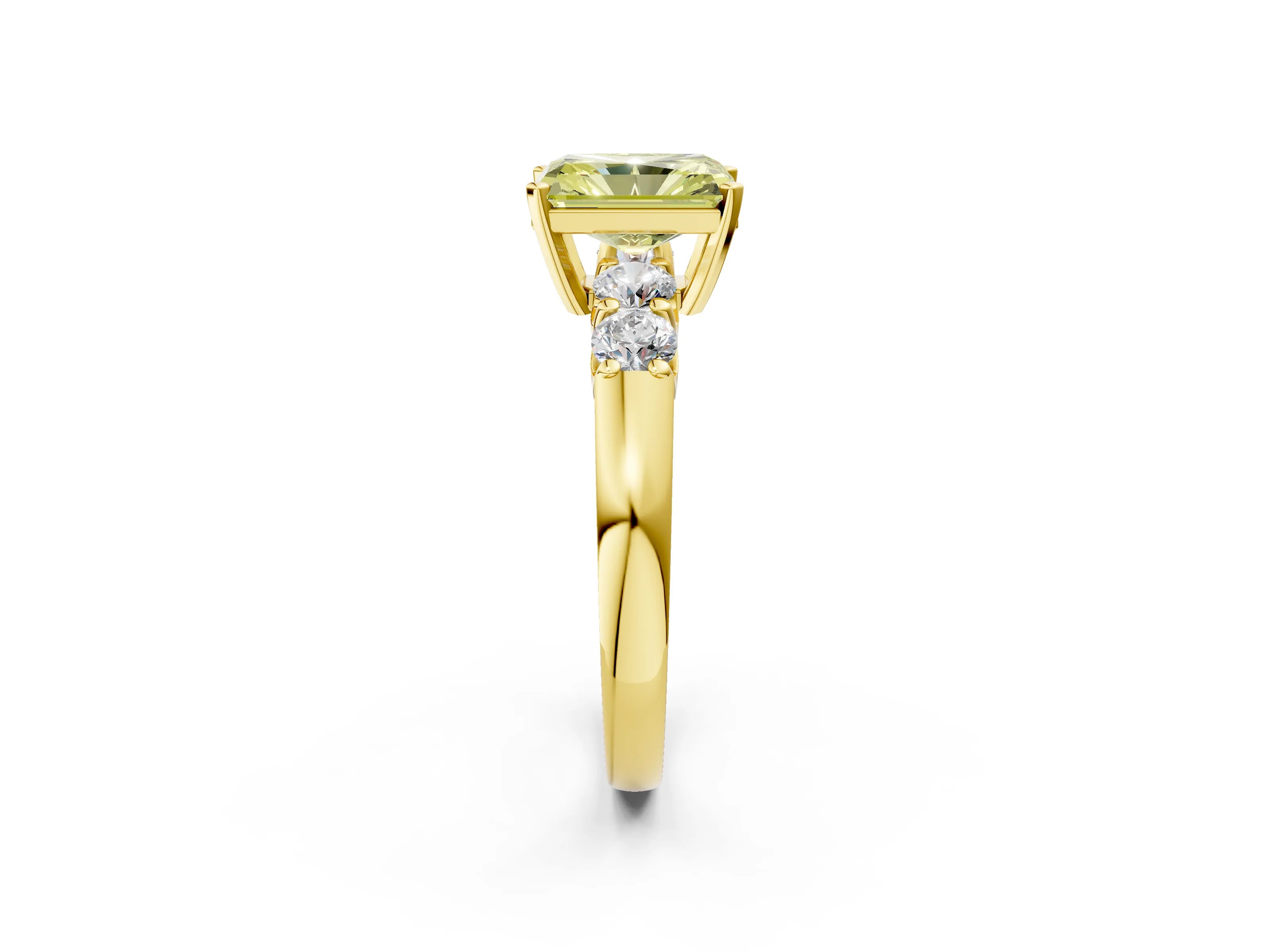 Yellow gold Fancy Yellow Radiant Cut Brilliant Diamond Five-Stone Engagement Ring with Prong Setting on a Classic Band_5
