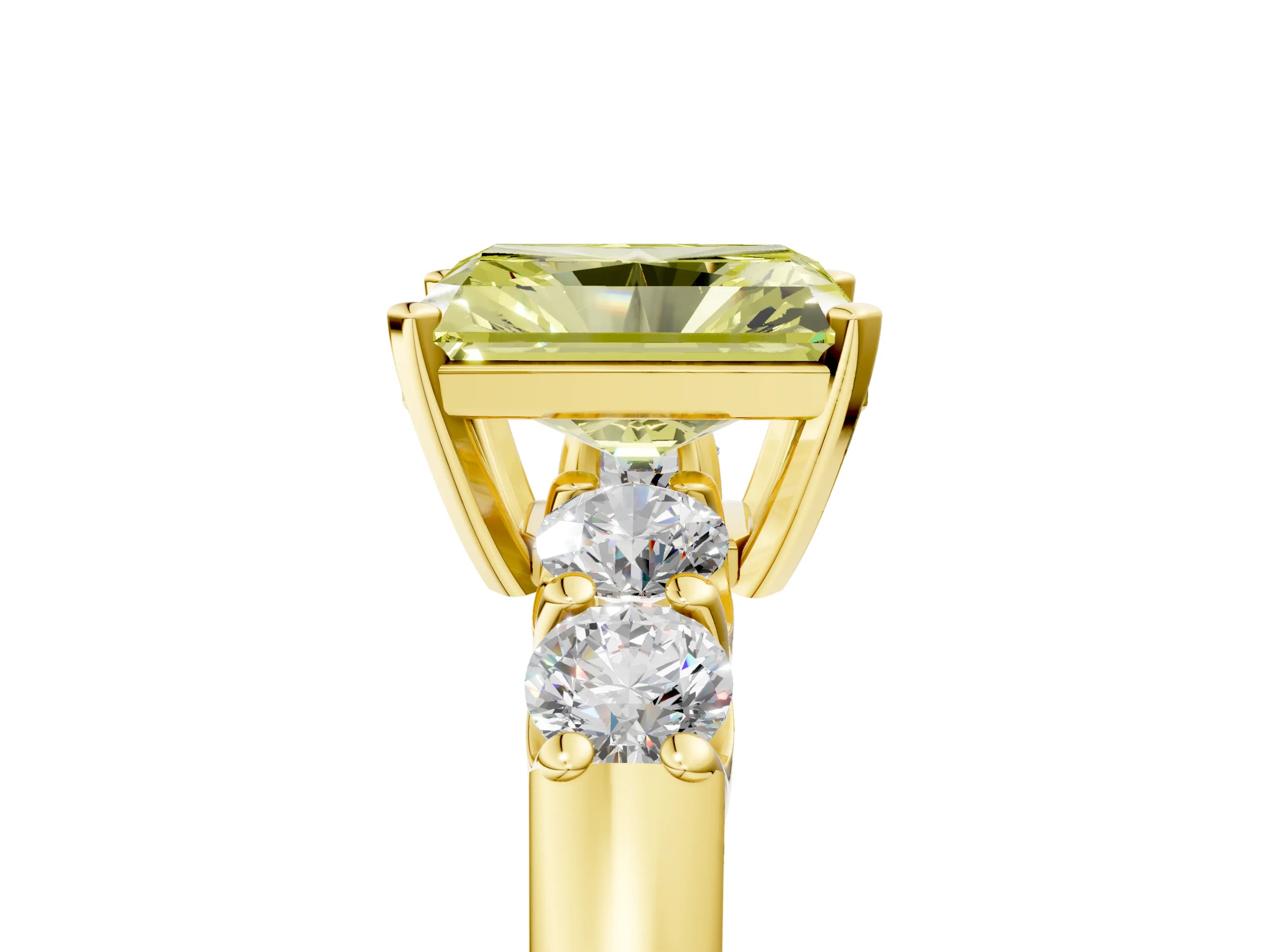 Yellow gold Fancy Yellow Radiant Cut Brilliant Diamond Five-Stone Engagement Ring with Prong Setting on a Classic Band_8