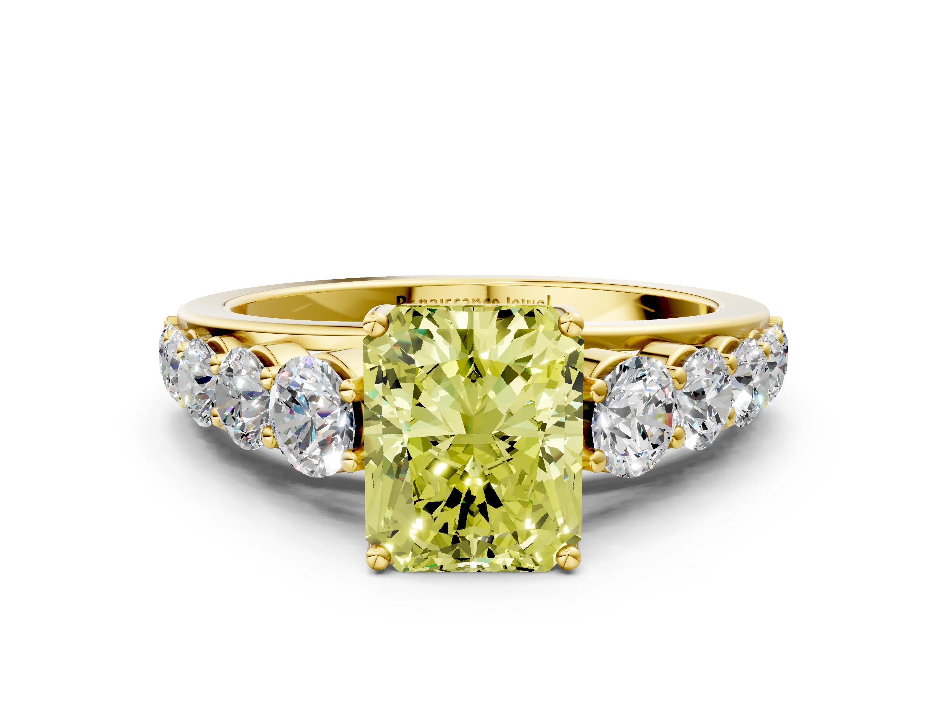 Yellow gold Fancy Yellow Radiant Cut Brilliant Diamond Pavé Band with Six-Prong Setting