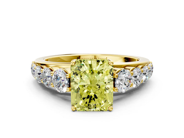 Yellow gold Fancy Yellow Radiant Cut Brilliant Diamond Pavé Band with Six-Prong Setting